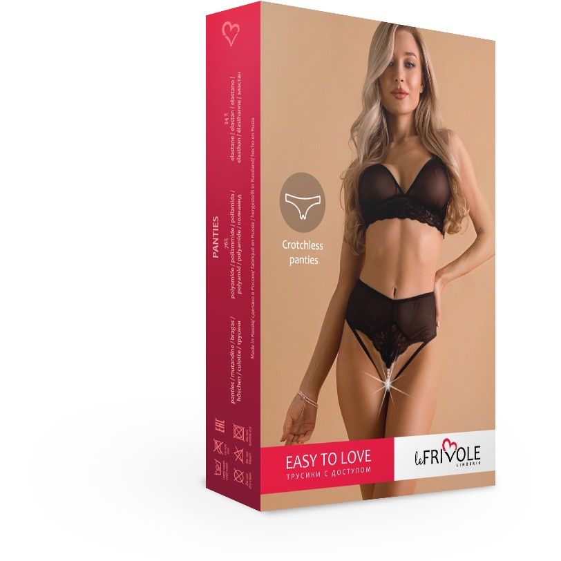 Эффектные высокие трусики  EASY TO LOVE с доступом и жемчужной нитью , цвет черный, разм.L/XL 