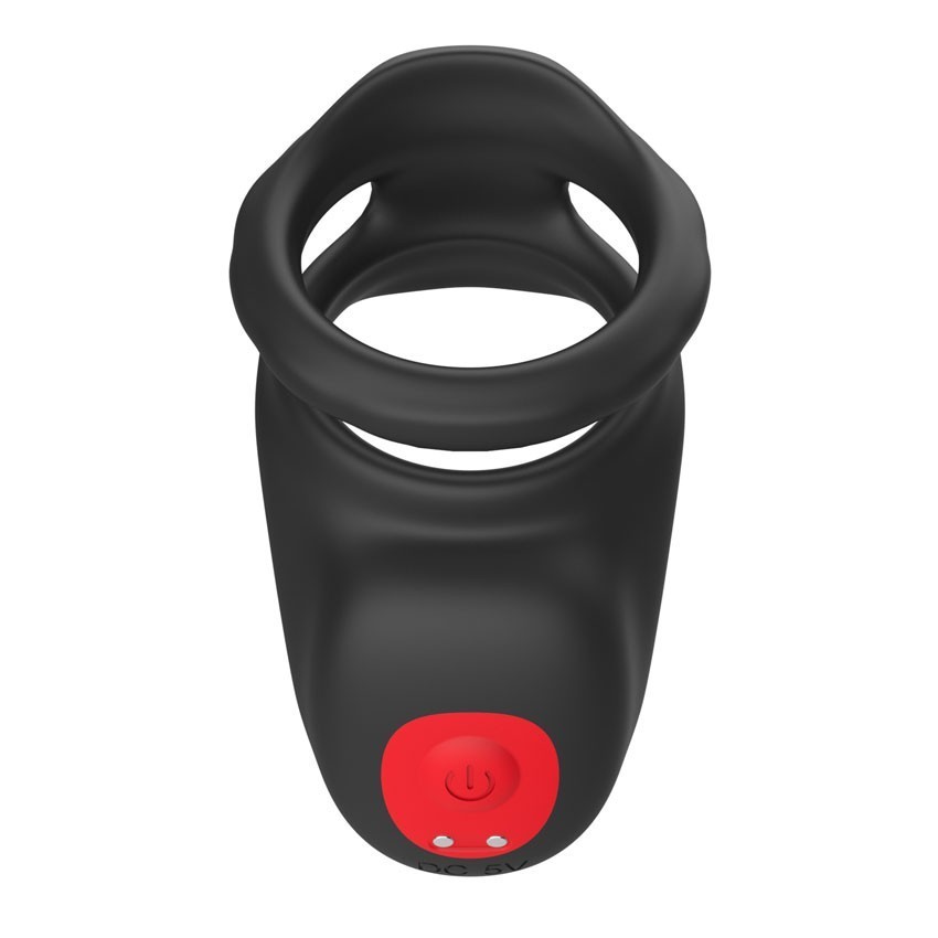 Двойное эрекционное кольцо LOCKING RING с виброэлементом, 10 режимов, пульт ДУ,  силикон, цвет - черный, 3,5х3,5 см 