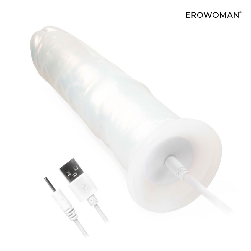 Гибкий вибратор со световым эффектом (4 варианта), присоска, пульт ДУ, 10 режимов, ТПЕ, белый, 19х4,2 см