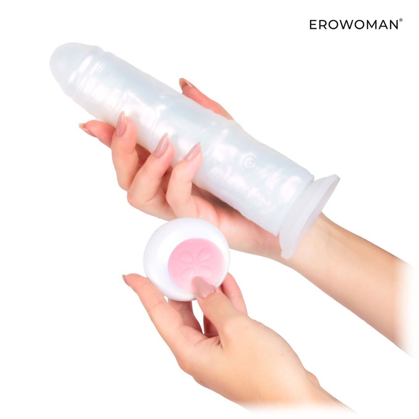 Гибкий вибратор со световым эффектом (4 варианта), присоска, пульт ДУ, 10 режимов, ТПЕ, белый, 19х4,2 см