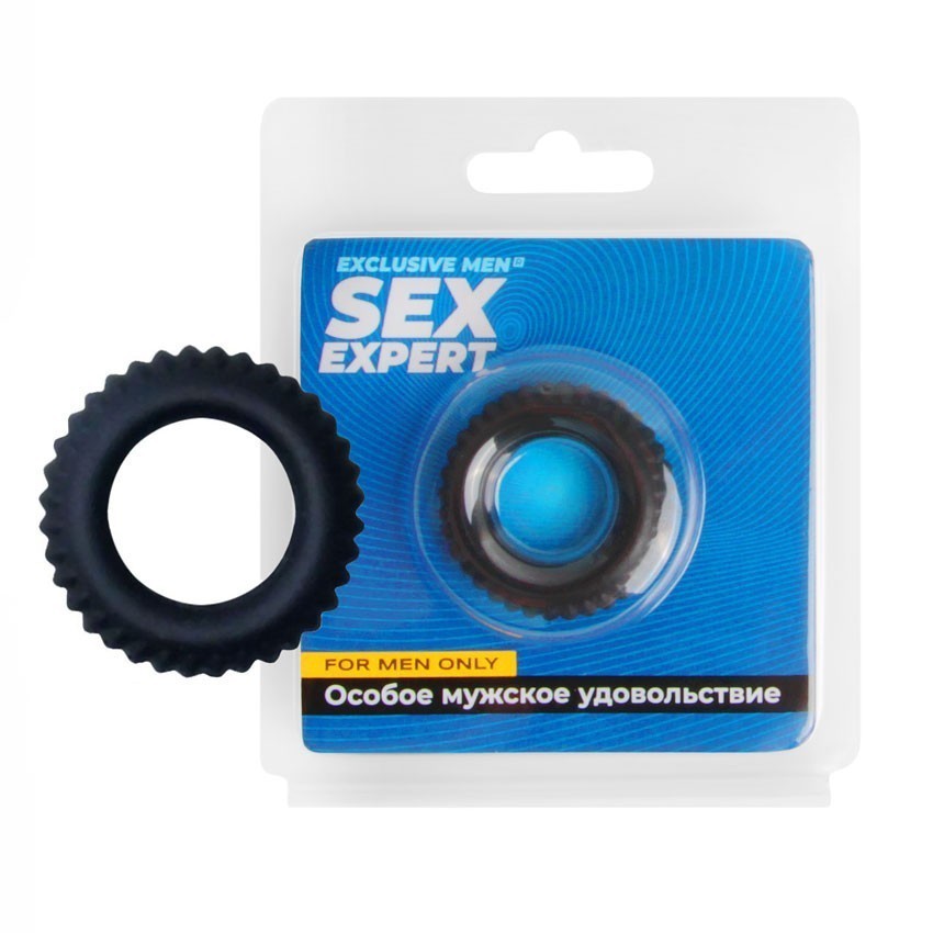 Эрекционное кольцо SEX EXPERT в виде шины,  силикон, черное,  диаметры  3,5; 1,9 см