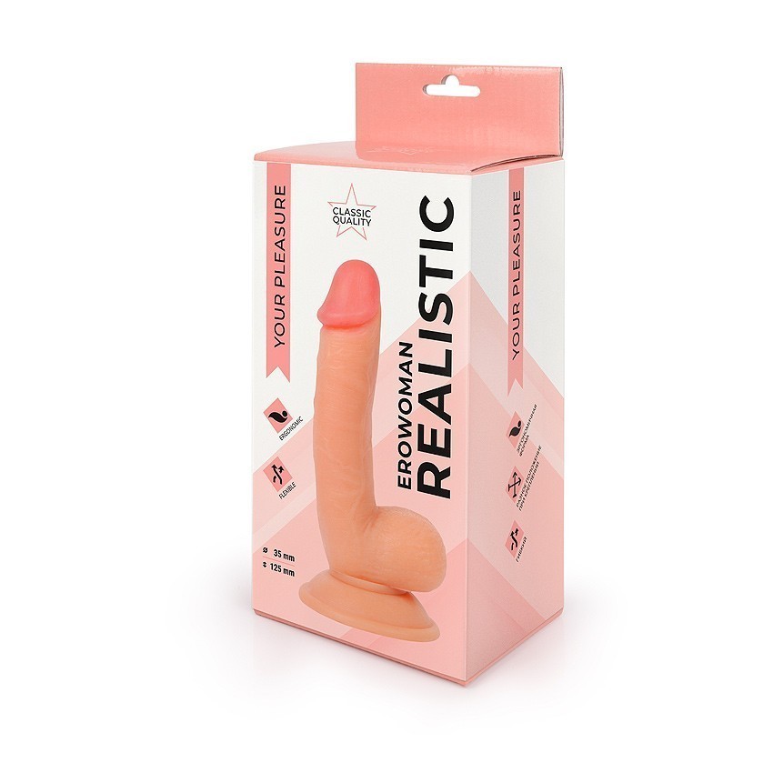 Реалистичный фаллоимитатор EROWOMEN с мошонкой, ТПЕ, 15(12,5)х3,5 см  