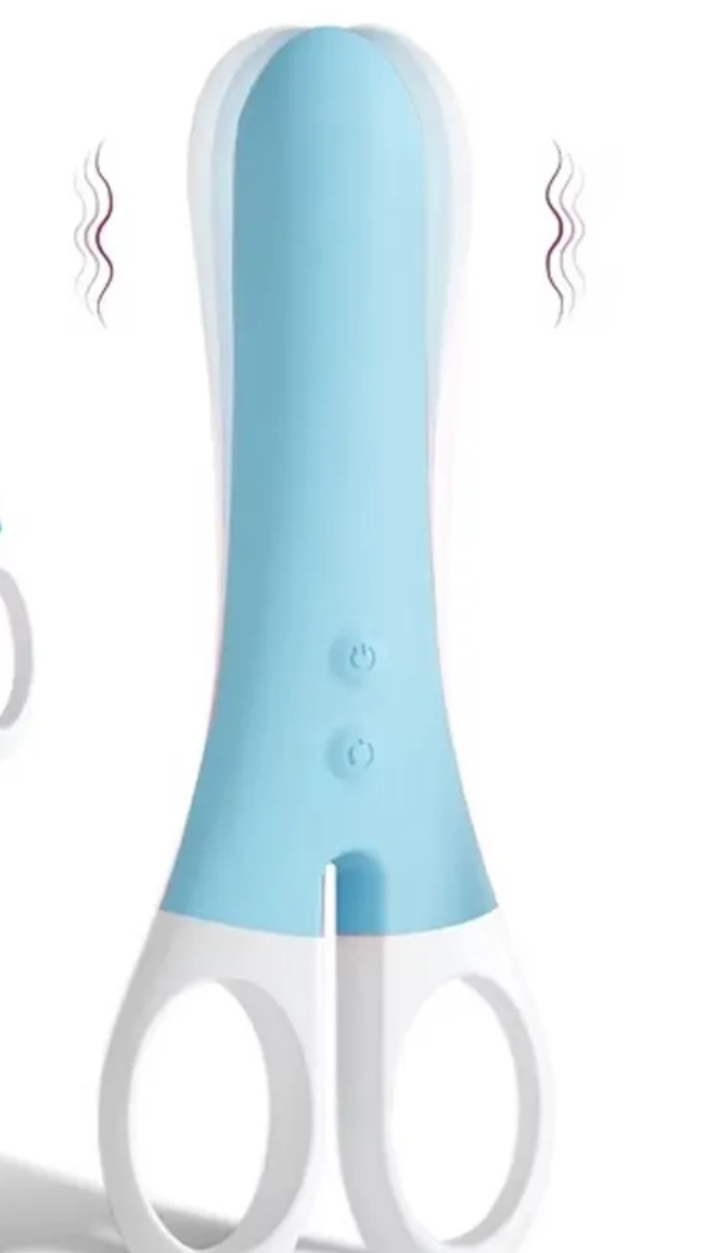 Инновационный Смарт-Вибратор в виде ножниц (!) конфидициально для окружающих, силикон, цвет - голубой, 21,3(15)х3,3 см