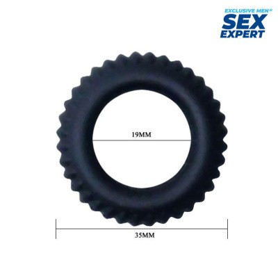 Эрекционное кольцо SEX EXPERT в виде шины,  силикон, черное,  диаметры  3,5; 1,9 см