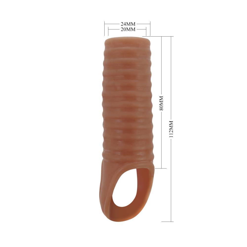 Открытая насадка на пенис BIGGER THICKER  с кольцом на мошонку, ТПР, коричневая, 11,2(8)х 2,4 см