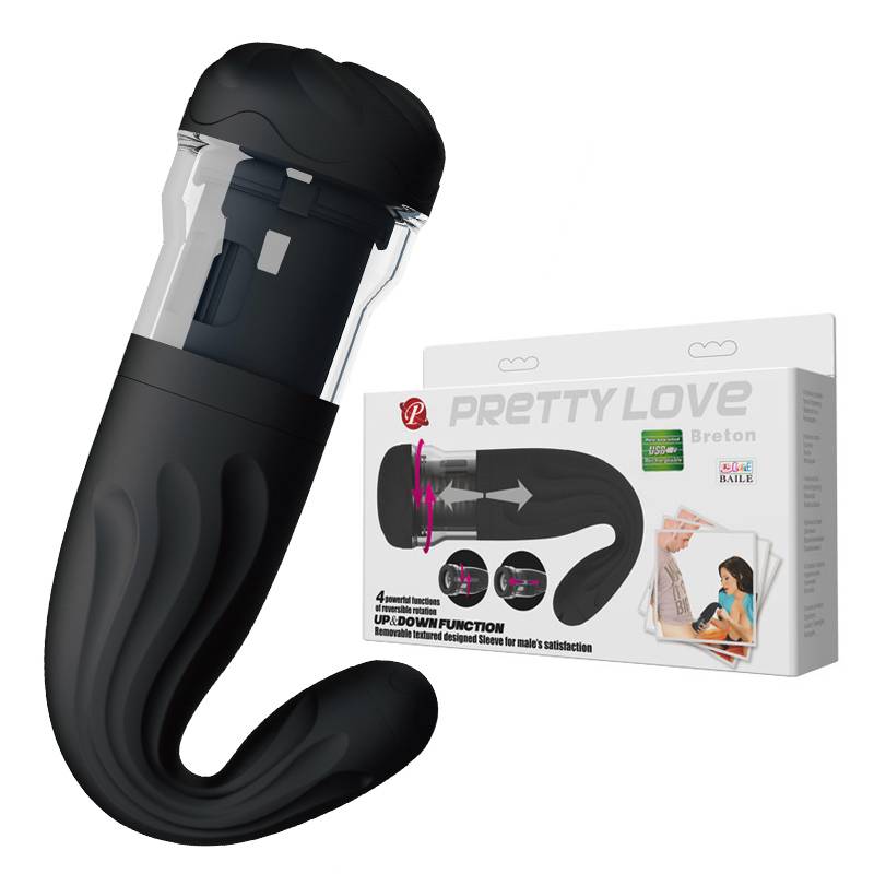 Мега-Мастурбатор BRETON возвратно-поступательный, 4 режима ротации, USB, ТПЕ+АВС-пластик, черная колба,  27(10)х8 см