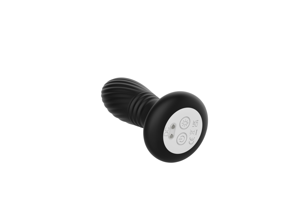 Светящаяся анальная пробка BUMP ORGASM с вибрацией - 9 режимов, поступательным движением - 9 режимов, силикон, черная, 12,5(10)х3,9 см