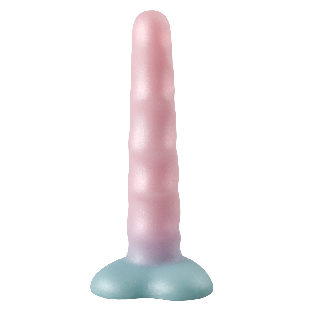 Чувственный дилдо  UNICORN LIGHT  уникальный мерцающий дизайн, сердце-присоска, силикон, пастельная розово-голубая гамма,  17,5(15,5)х3,5 см