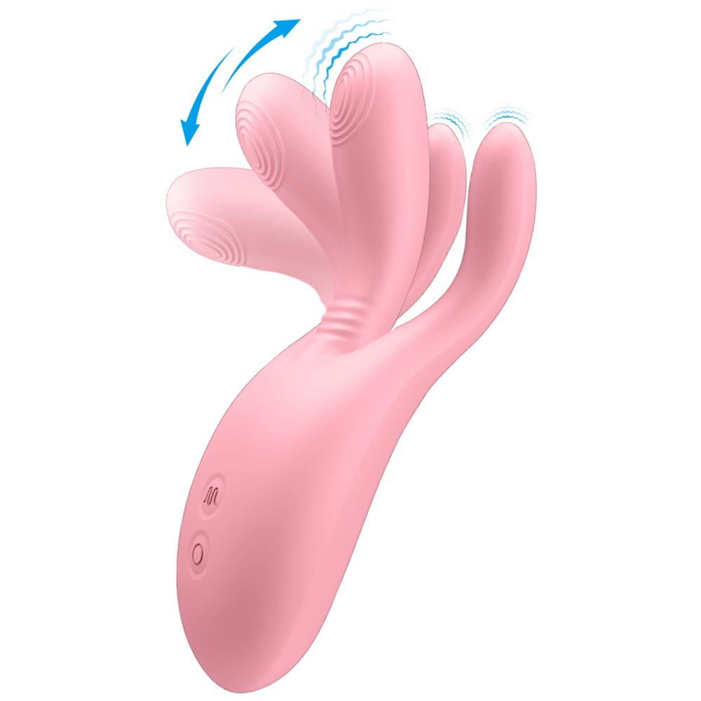 Вибратор Три Пальчика DIEGO с фингерингом , 10 режимов, силикон, нежно-розовый, 13,2х4,7 см