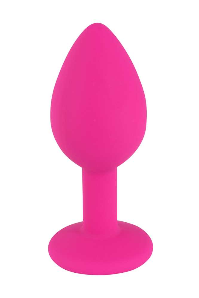 	Розовая анальная пробка из силикона с прозрачным кристаллом, 7,5х2,8 см