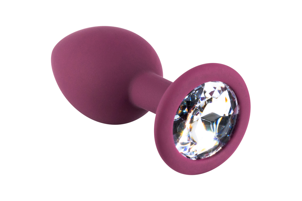 Сливовая анальная пробка из силикона с прозрачным кристаллом, 7,5х2,8 см Сливовая анальная пробка из силикона с прозрачным кристаллом, 7,5х2,8 см