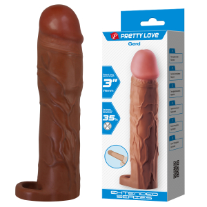 Реалистичная насадка GERD удлиняющая (7,6 cм) и утолщающая, с подхватом, ТПР, шоколадный мулат, 19,5х4 см Реалистичная насадка GERD удлиняющая (7,6 cм) и утолщающая, с подхватом, ТПР, шоколадный мулат, 19,5х4 см