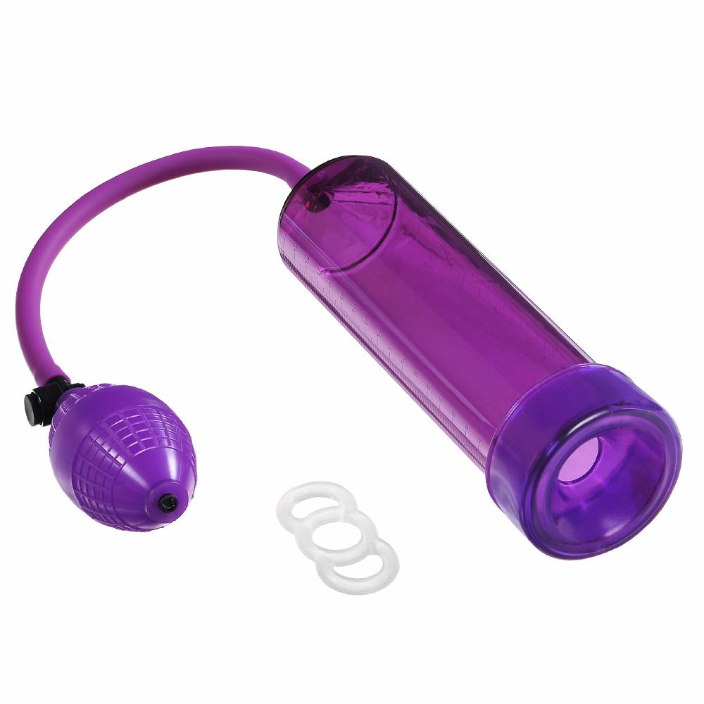 Помпа мужская с грушей DISCOVERY RACER PURPLE с силиконовой насадкой, тройным эрекционным кольцом, фиолетовая, 25х5,5 см
