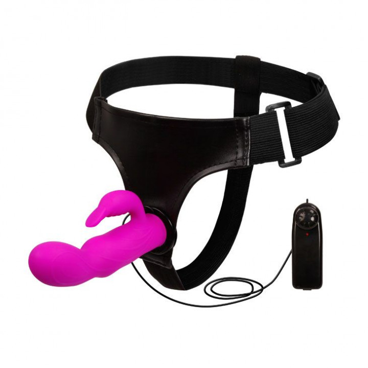 АКЦИЯ 35% Страпон с мультискоростной вибрацией с клиторальным стимулятором, силикон, фуксия, 16(12)х3,5 см АКЦИЯ 35% Страпон с мультискоростной вибрацией с клиторальным стимулятором, силикон, фуксия, 16(12)х3,5 см