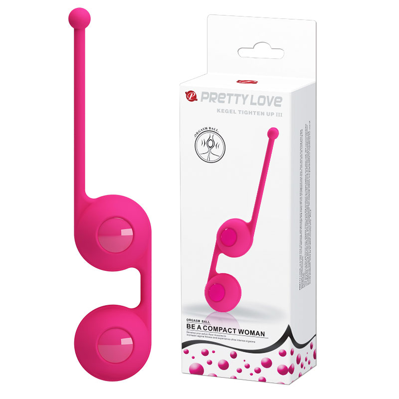 Вагинальные шарики Kegel Tighten UP III со смещённым центром тяжести, съемное покрытие, силикон, розовые, 3,5 см
