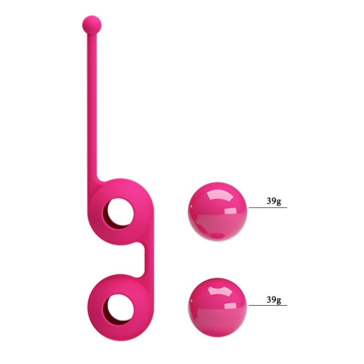 Вагинальные шарики Kegel Tighten UP III со смещённым центром тяжести, съемное покрытие, силикон, розовые, 3,5 см
