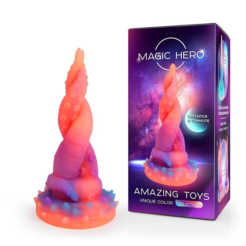 Фантастический фаллоимитатор MAGIC HERO AMAZING TOYS, светится в темноте, силикон, многоцветный, 20(17,5)х(2-5,5) см, Фантастический фаллоимитатор MAGIC HERO AMAZING TOYS, светится в темноте, силикон, многоцветный, 20(17,5)х(2-5,5) см,