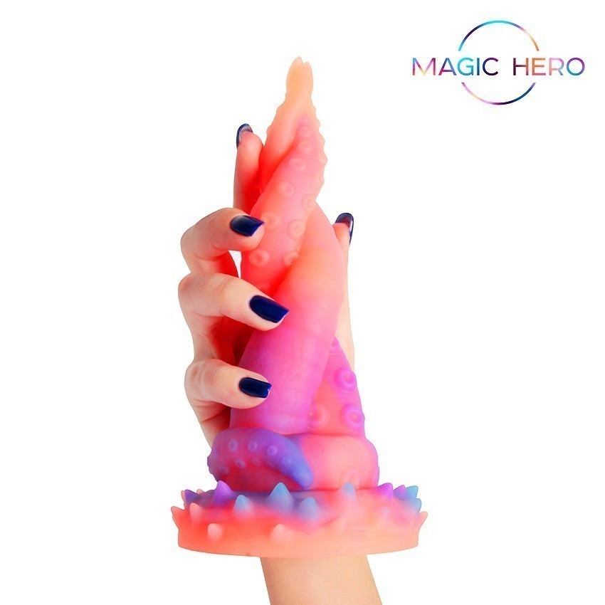 Фантастический фаллоимитатор MAGIC HERO AMAZING TOYS, светится в темноте, силикон, многоцветный, 20(17,5)х(2-5,5) см,