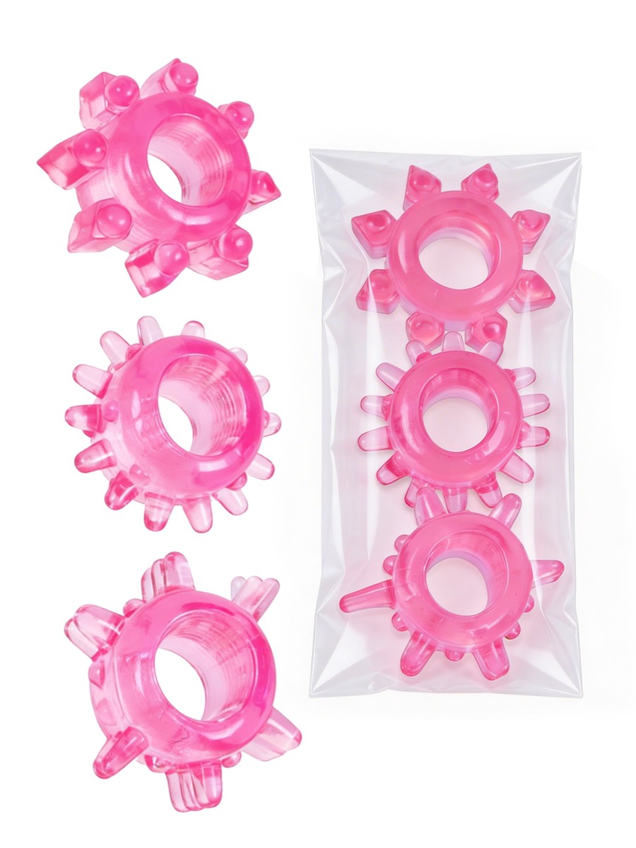 Набор из 3-х эрекционных колец разного рельефа, силикон, розовые