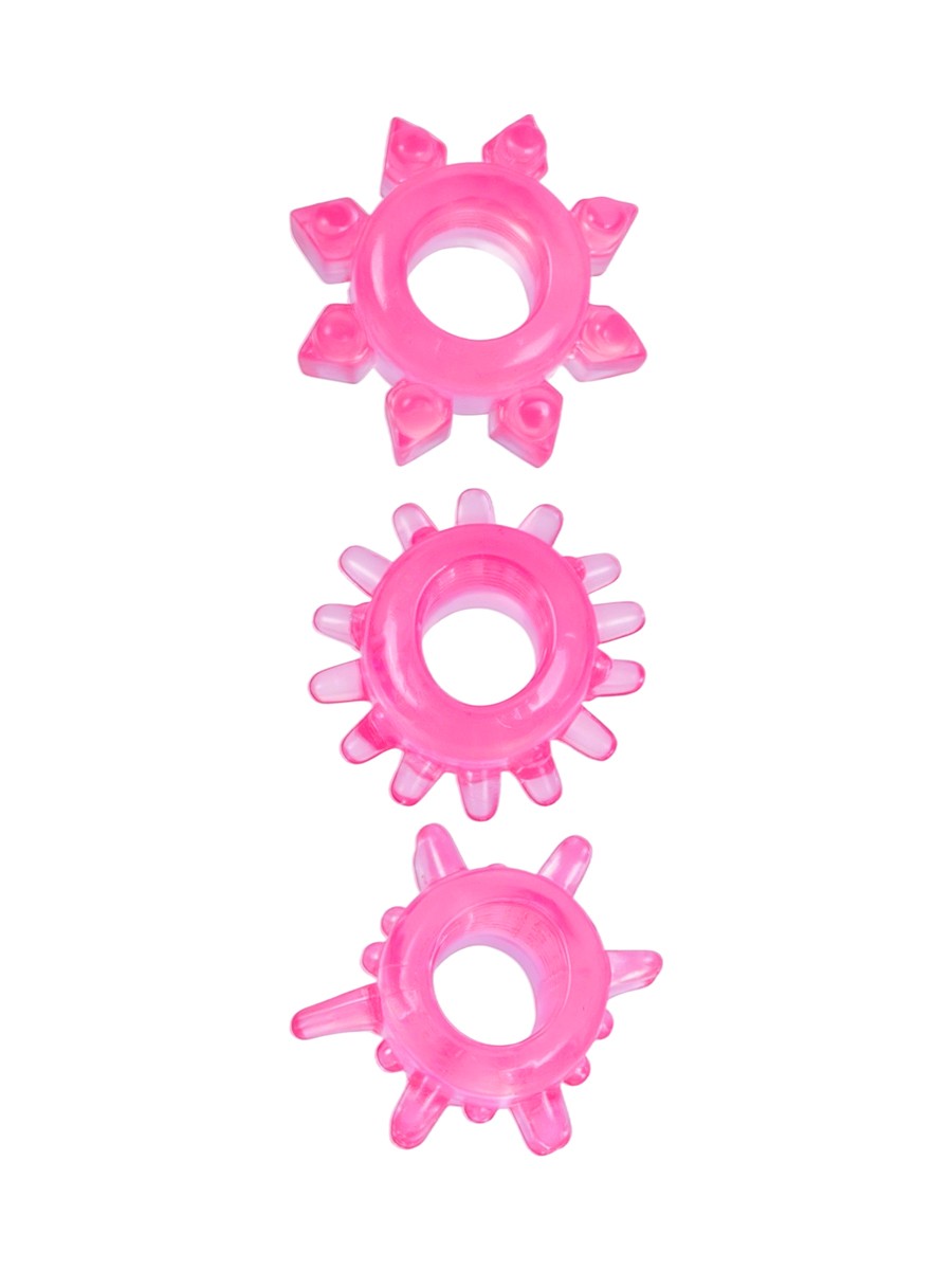 Набор из 3-х эрекционных колец разного рельефа, силикон, розовые