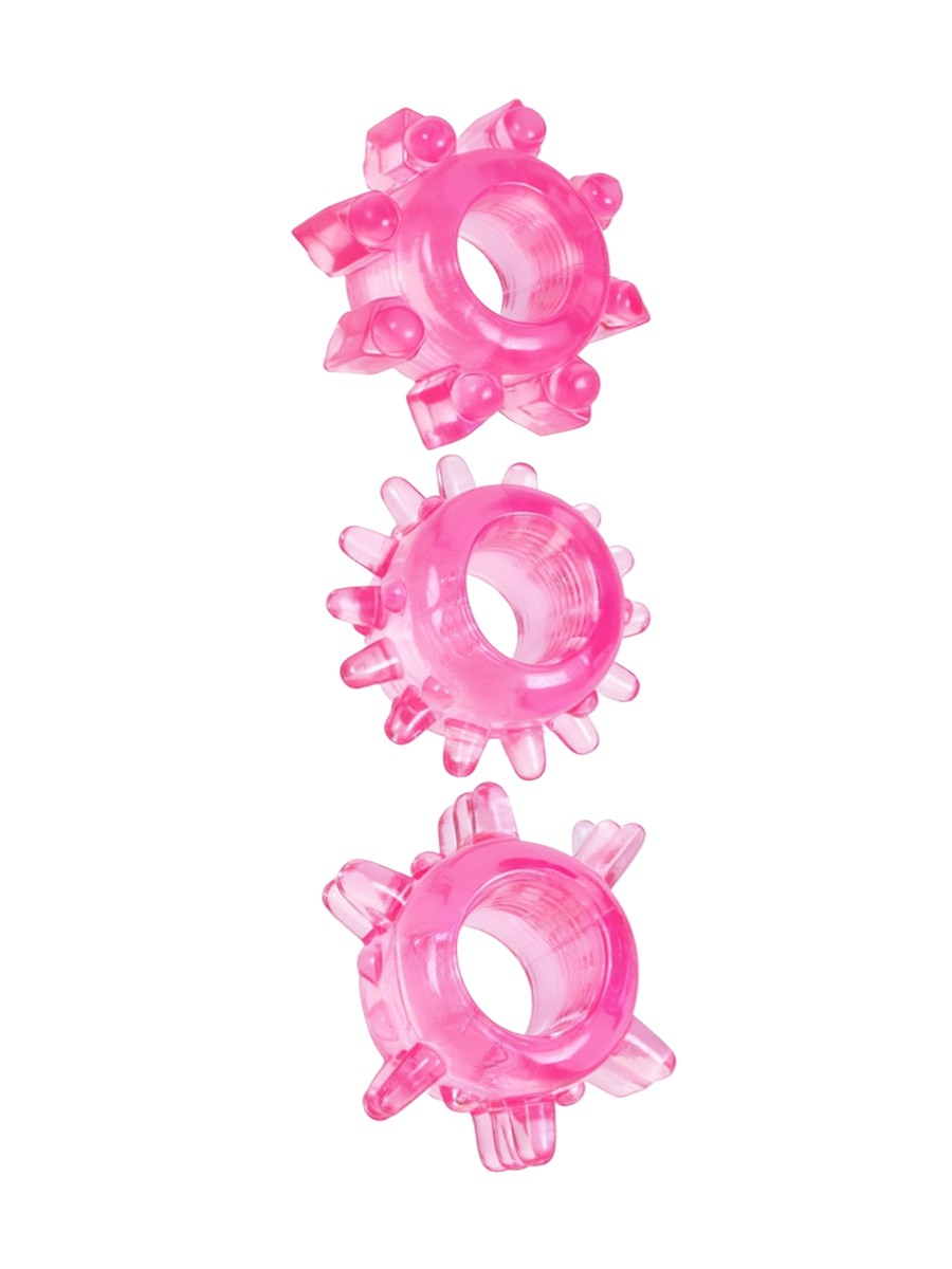 Набор из 3-х эрекционных колец разного рельефа, силикон, розовые