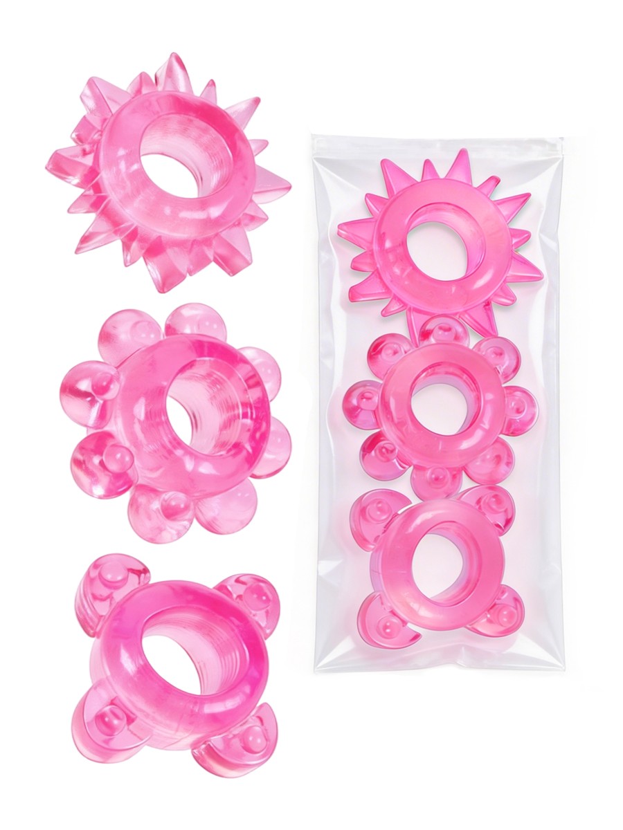 Набор из 3-х эрекционных колец разного рельефа, силикон, розовые