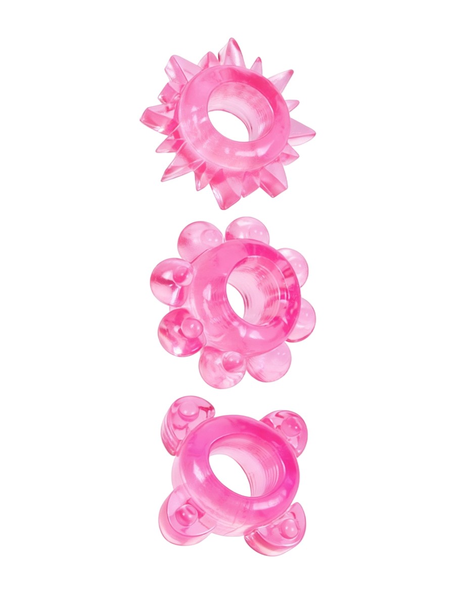 Набор из 3-х эрекционных колец разного рельефа, силикон, розовые