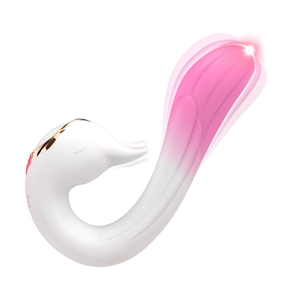 Двусторонний вибромассажер РАЙСКАЯ ПТИЦА, 9 режимов вибрации, 9 режимов движение клювика, медицинский силикон, бело-розовый, L рабочей части 18 см, D 3.3 см Двусторонний вибромассажер РАЙСКАЯ ПТИЦА, 9 режимов вибрации, 9 режимов движение клювика, медицинский силикон, бело-розовый, L рабочей части 18 см, D 3.3 см