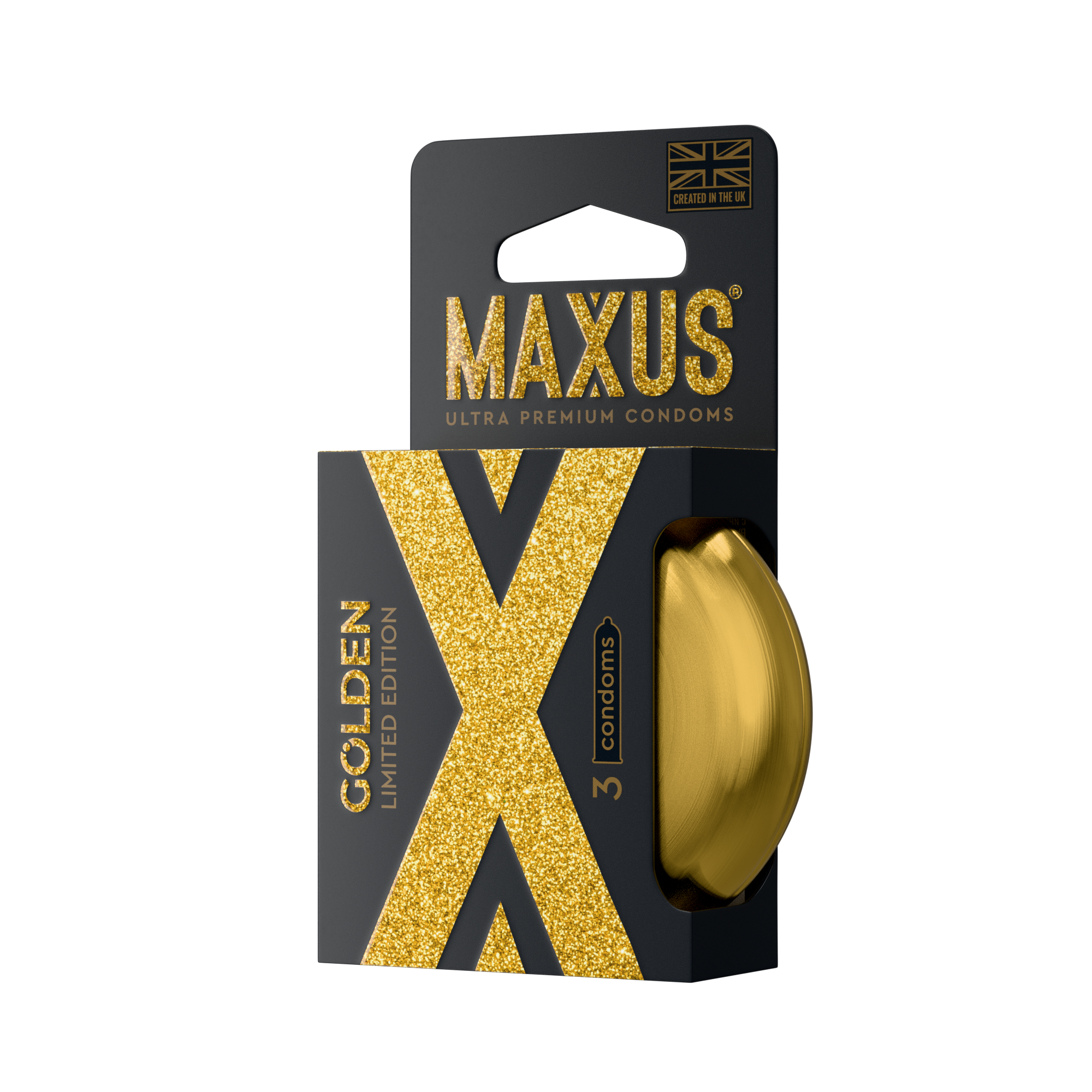 Презервативы MAXUS GOLDEN  золотого цвета, гладкие,  в кейсе, 3 шт.