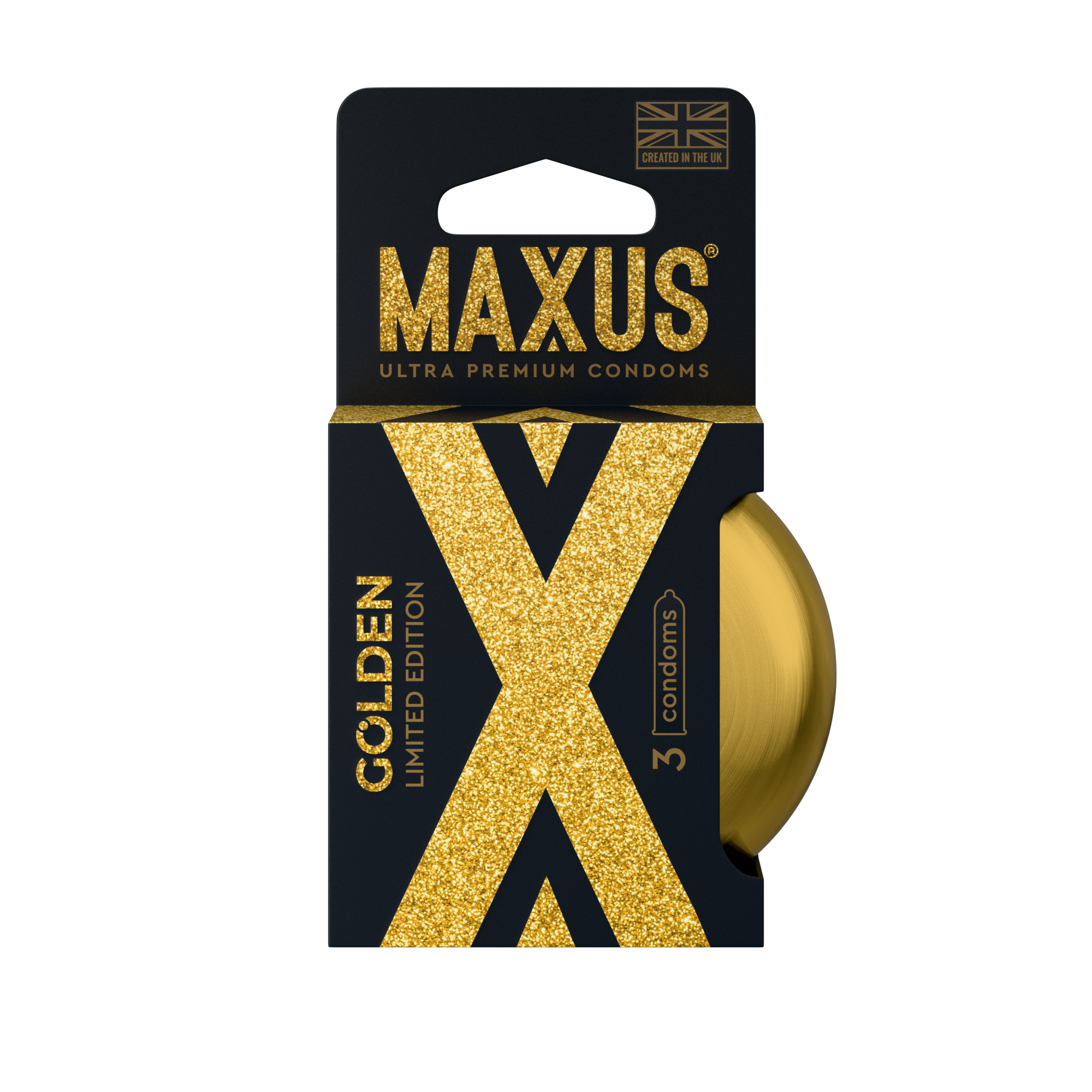 Презервативы MAXUS GOLDEN  золотого цвета, гладкие,  в кейсе, 3 шт.