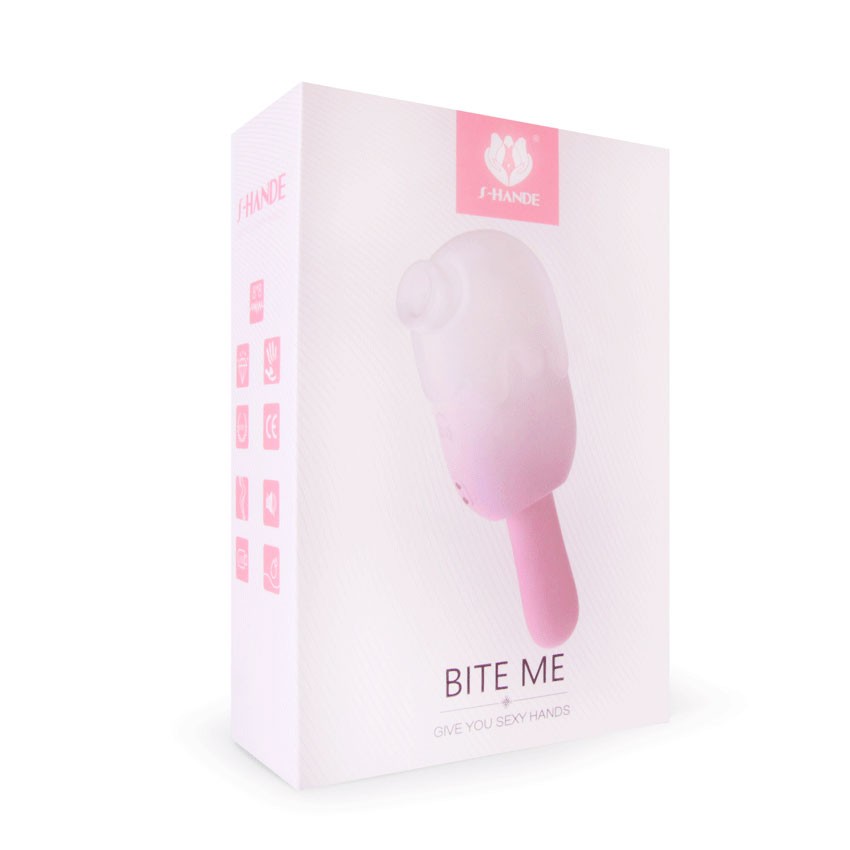 Компактный вибратор BITE ME ЭСКИМО многорежимный, силикон, цвет - нежный белый/розовый, 14,8(5,3)х3,5 см