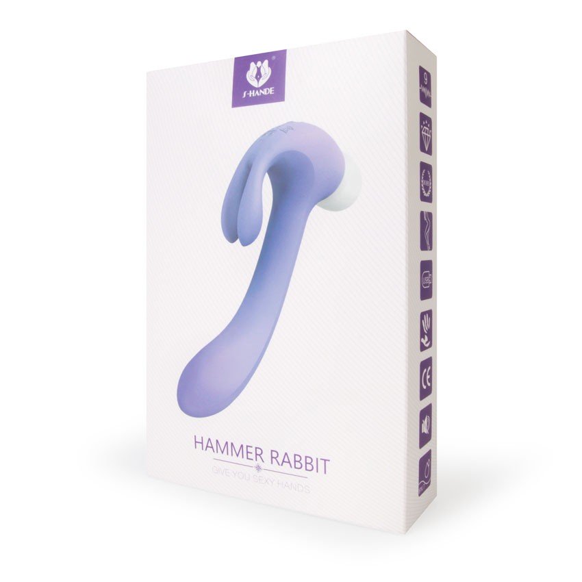 Гибкий вибратор HAMMER RABBIT с игривыми ушками, 9 режимов вибрации, 9 режимов пульсации/всасывания, силикон, сиреневый,  18,8(12)х3,7 см