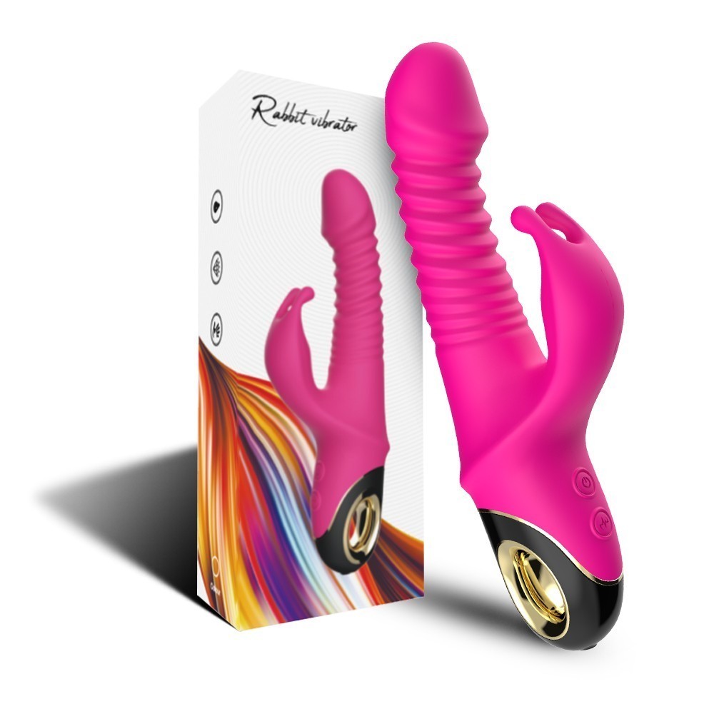 Гибкий вибратор RABBIT VIBRATOR, 9 режимов вибрации, фрикций, 5 режимов ротации, силикон, глубокий розовый, 24(13)х3,9 см